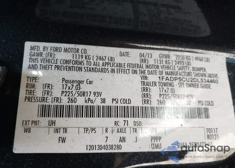 2013 Ford C-Max Energi Sel из США, поврежденный, VIN 1FADP5CU2DL534460